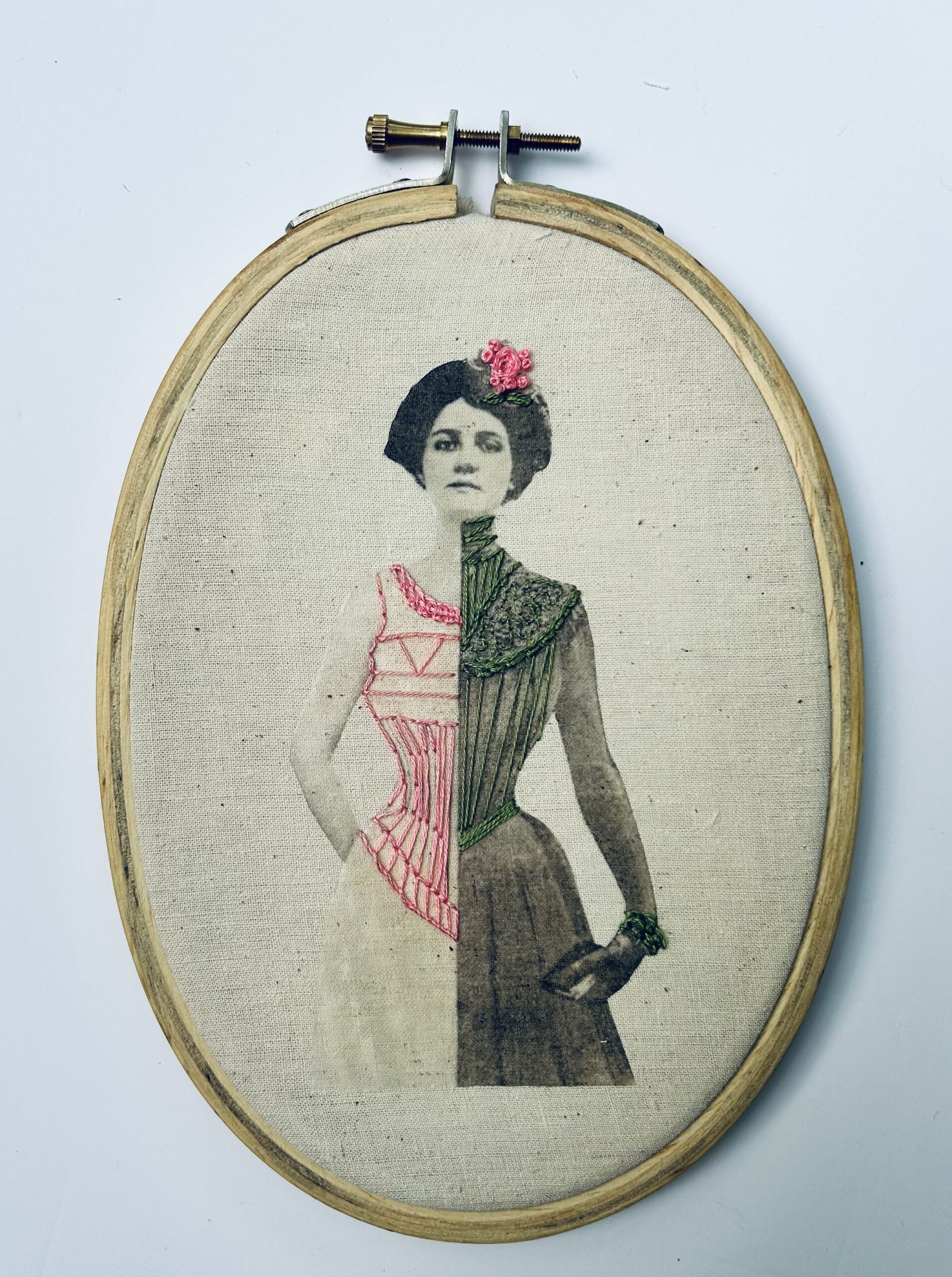 Divided Form, 2025 – Embroidered 1800s Corset Advertisement