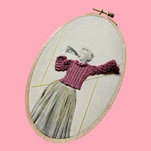 Marilyn Monroe Embroidery Art — Hand-Embroidered Textile Portrait with Pink Embellishment |