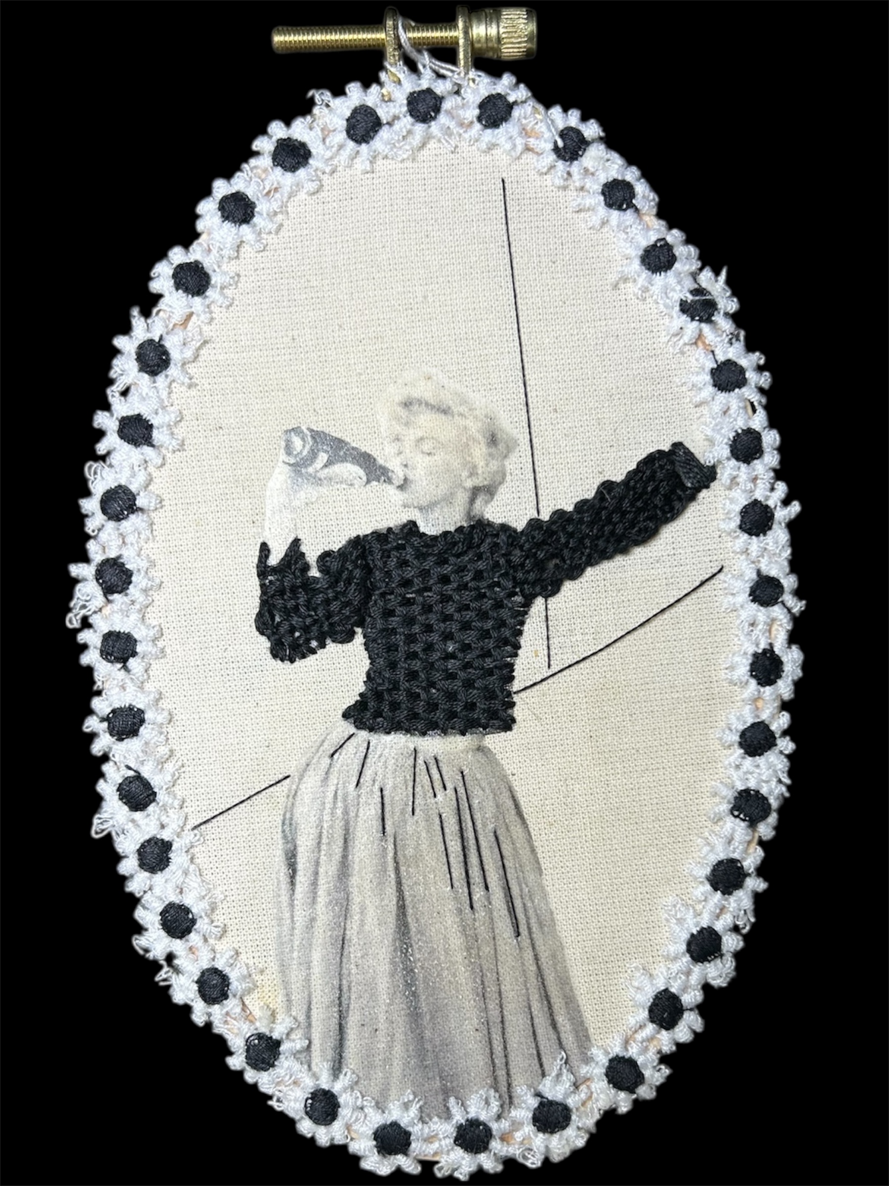 Soda Pop-Hand-Embroidered Feminist Fiber Art Portrait | Vintage Marilyn with Bottle