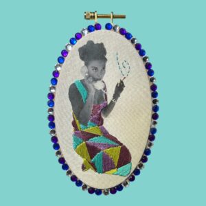 Electric Muse Embroidery — Hand-Embellished Portrait