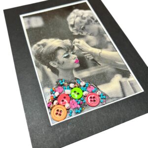 Hand-Embellished Vintage Beauty Portrait – Button & Beaded Collar