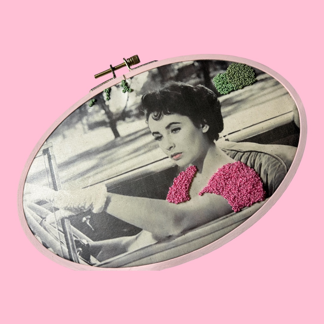 Elizabeth Taylor — Driving Scene Embroidered Portrait - Image 3