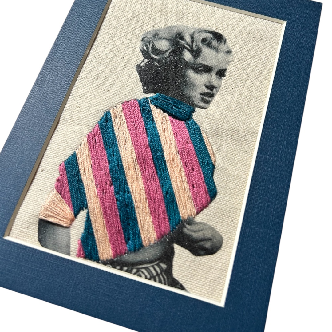 Marilyn Monroe Embroidery Art – Old Hollywood Portrait – Hand Embroidered Textile Artwork – Vintage Film Star Wall Art – Mixed Media Fiber Art - Image 2