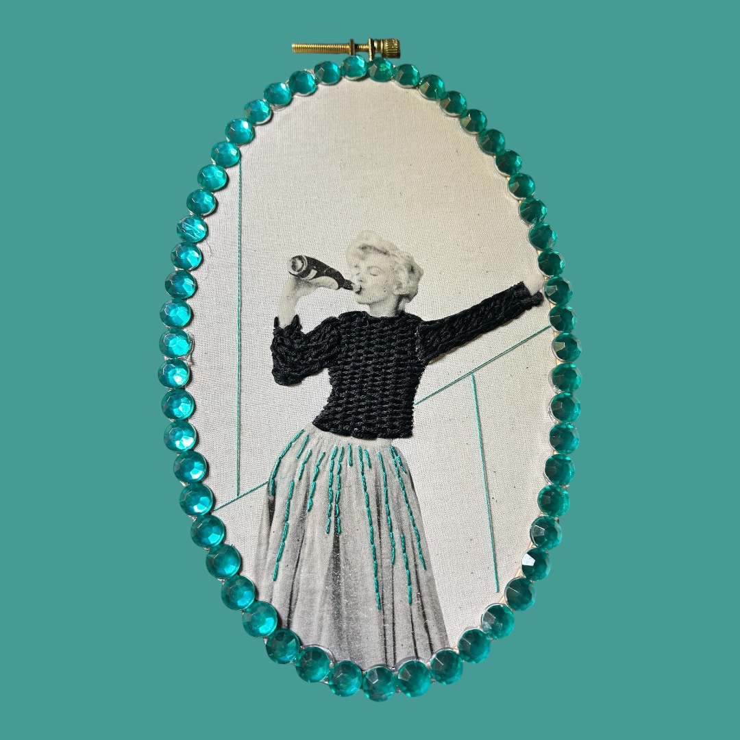 Marilyn Monroe Embroidery Art — Hand-Embroidered Portrait with Teal Gem Frame |