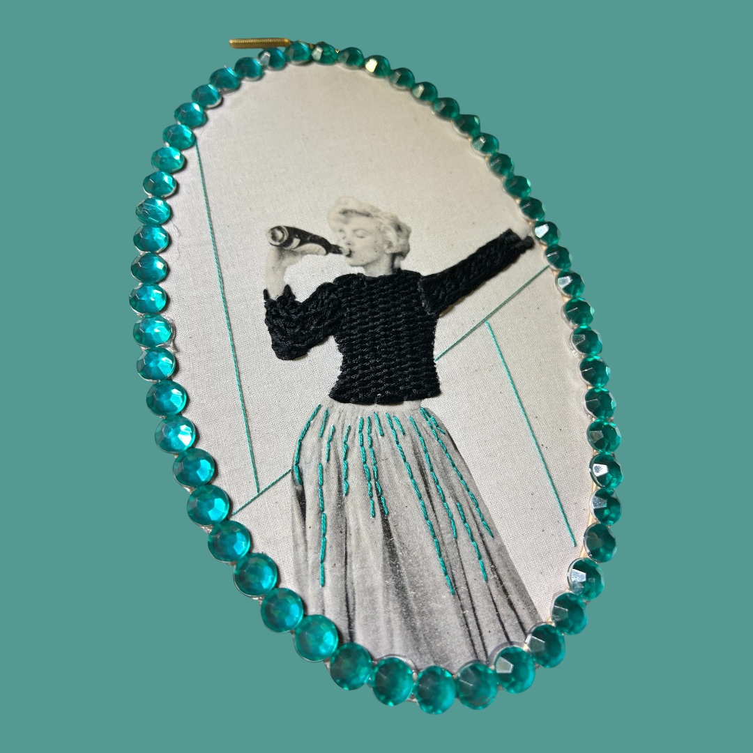 Marilyn Monroe Embroidery Art — Hand-Embroidered Portrait with Teal Gem Frame | - Image 2