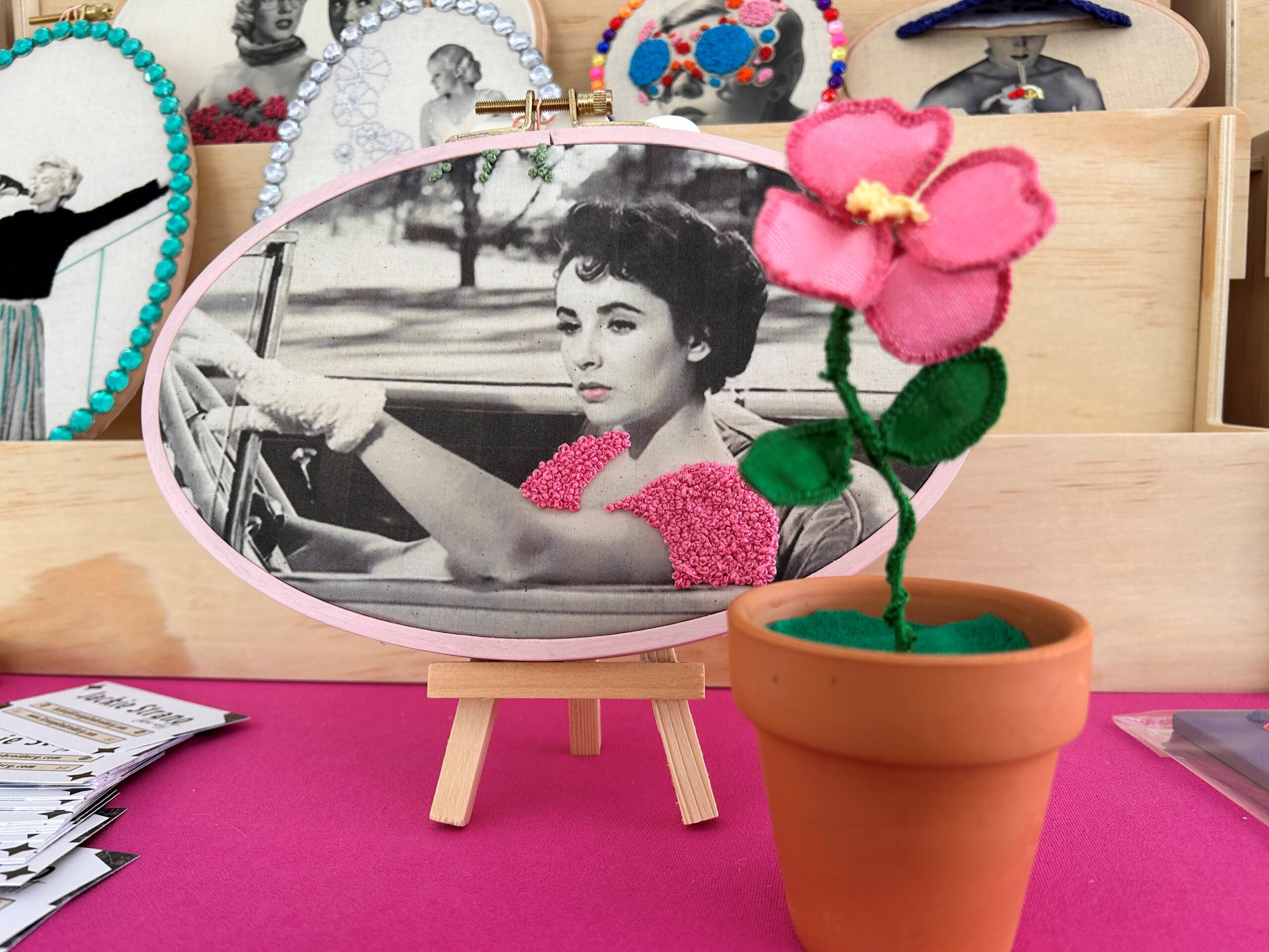 Elizabeth Taylor — Driving Scene Embroidered Portrait