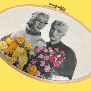 how-to-marry-a-millionaire-vintage-hollywood-embroidery-art-hand-embroidered-textile-wall-art-old-hollywood-film-inspired-decor
