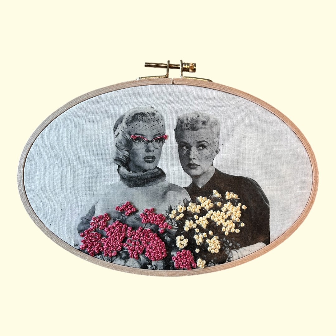 How to Marry a Millionaire – Vintage Hollywood Embroidery Art | Hand-Embroidered Textile Wall Art | Old Hollywood Film Inspired Decor - Image 4