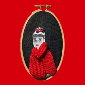 audrey-hepburn-embroidery-portrait-red-knit-textile-art-on-black-ground