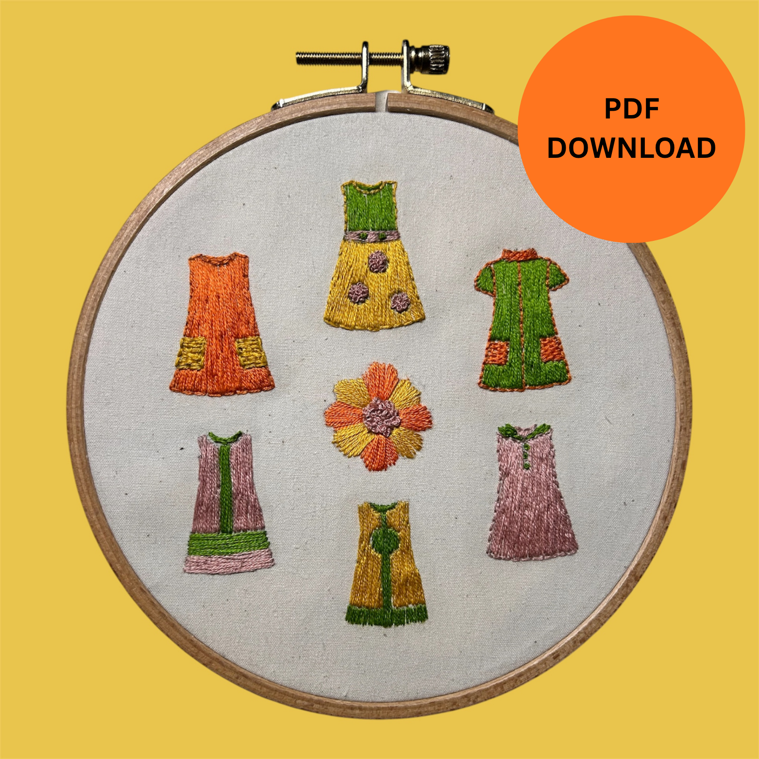 Colorful 1960s Mod Dress Embroidery Pattern | Beginner-Friendly Hand Embroidery Pattern | Instant Download - Image 4