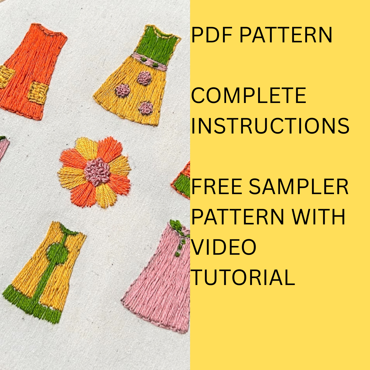 Colorful 1960s Mod Dress Embroidery Pattern | Beginner-Friendly Hand Embroidery Pattern | Instant Download - Image 2