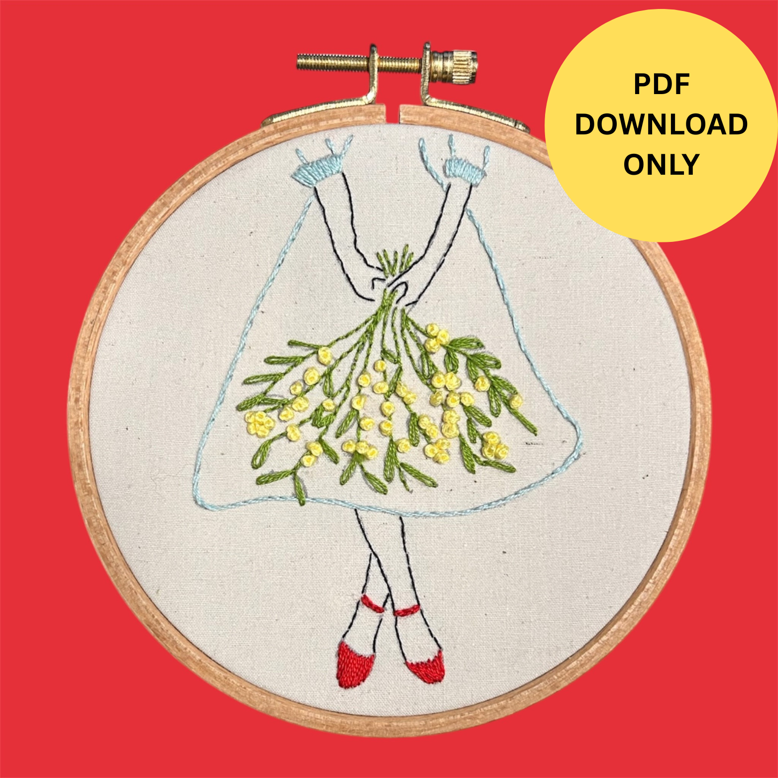Mimosa Dress Embroidery Pattern PDF | Beginner-Friendly Hand Embroidery Pattern | Instant Download