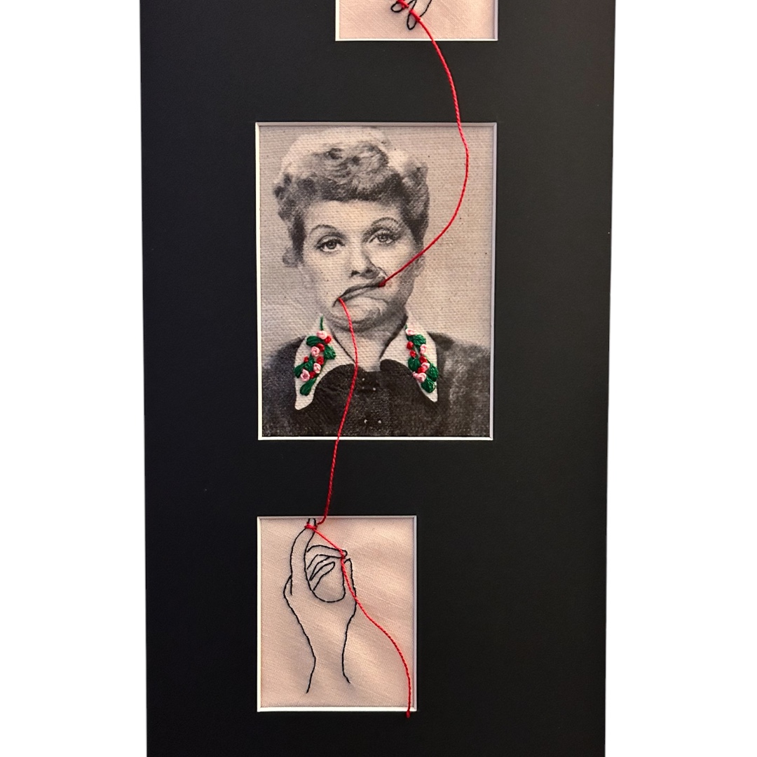 Pulling the Thread — Lucy Ricardo Hand-Embroidered Textile Portrait - Image 3