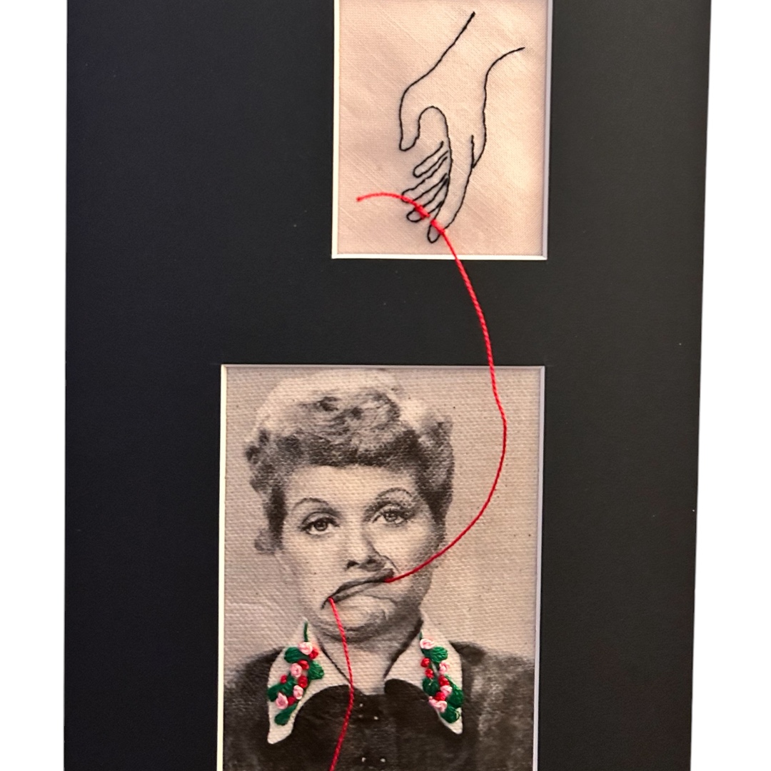 Pulling the Thread — Lucy Ricardo Hand-Embroidered Textile Portrait - Image 4