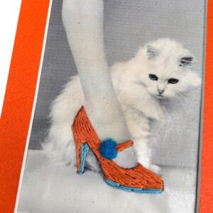 The Orange Shoe — Hand-Embroidered Vintage Cat Photograph