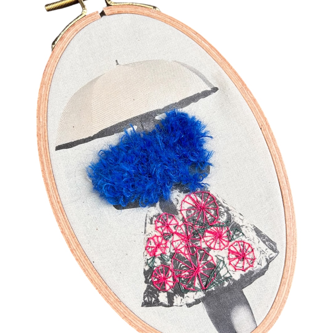 Under Her Parasol — Hand-Embroidered Vintage Fashion Portrait - Image 4