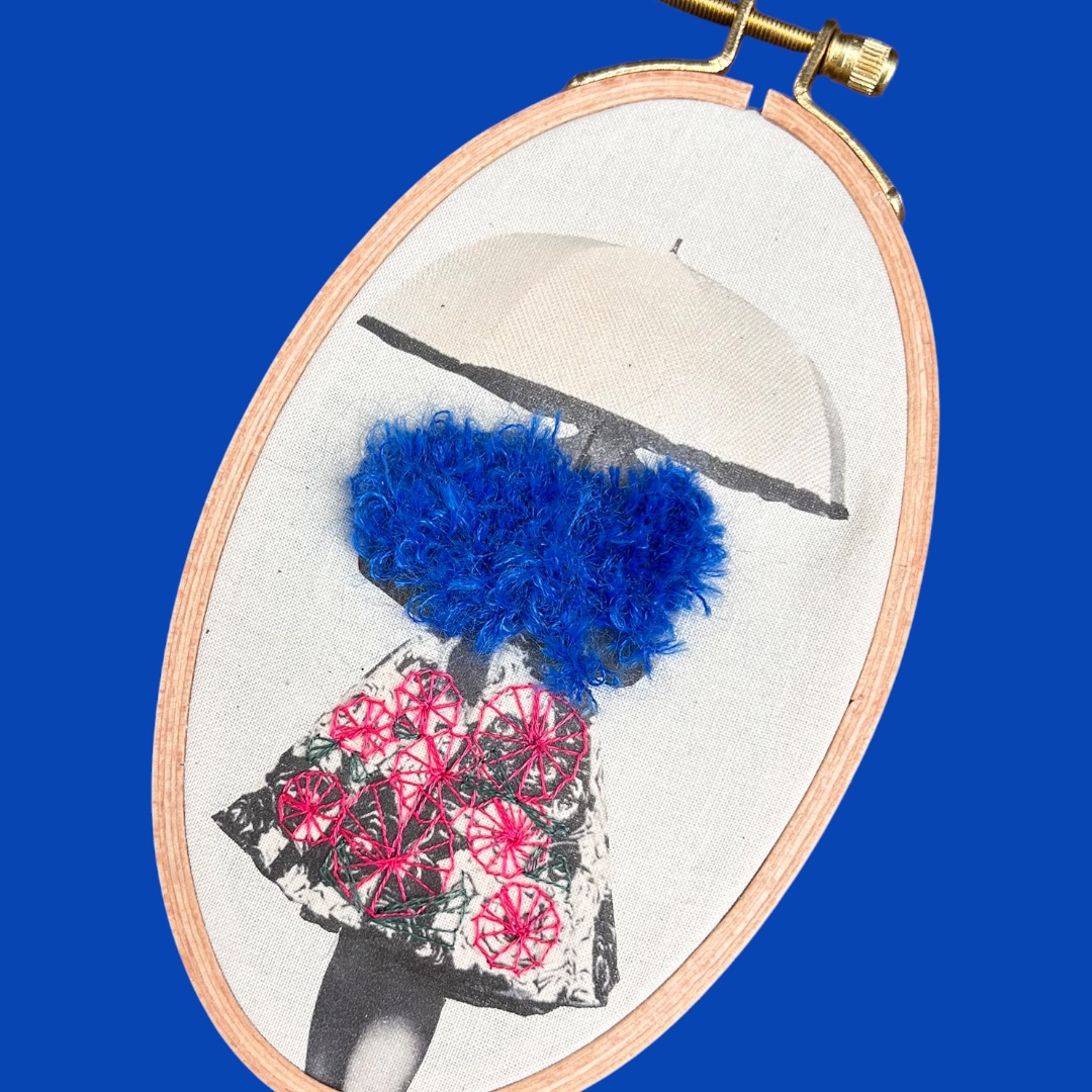 Under Her Parasol — Hand-Embroidered Vintage Fashion Portrait - Image 2