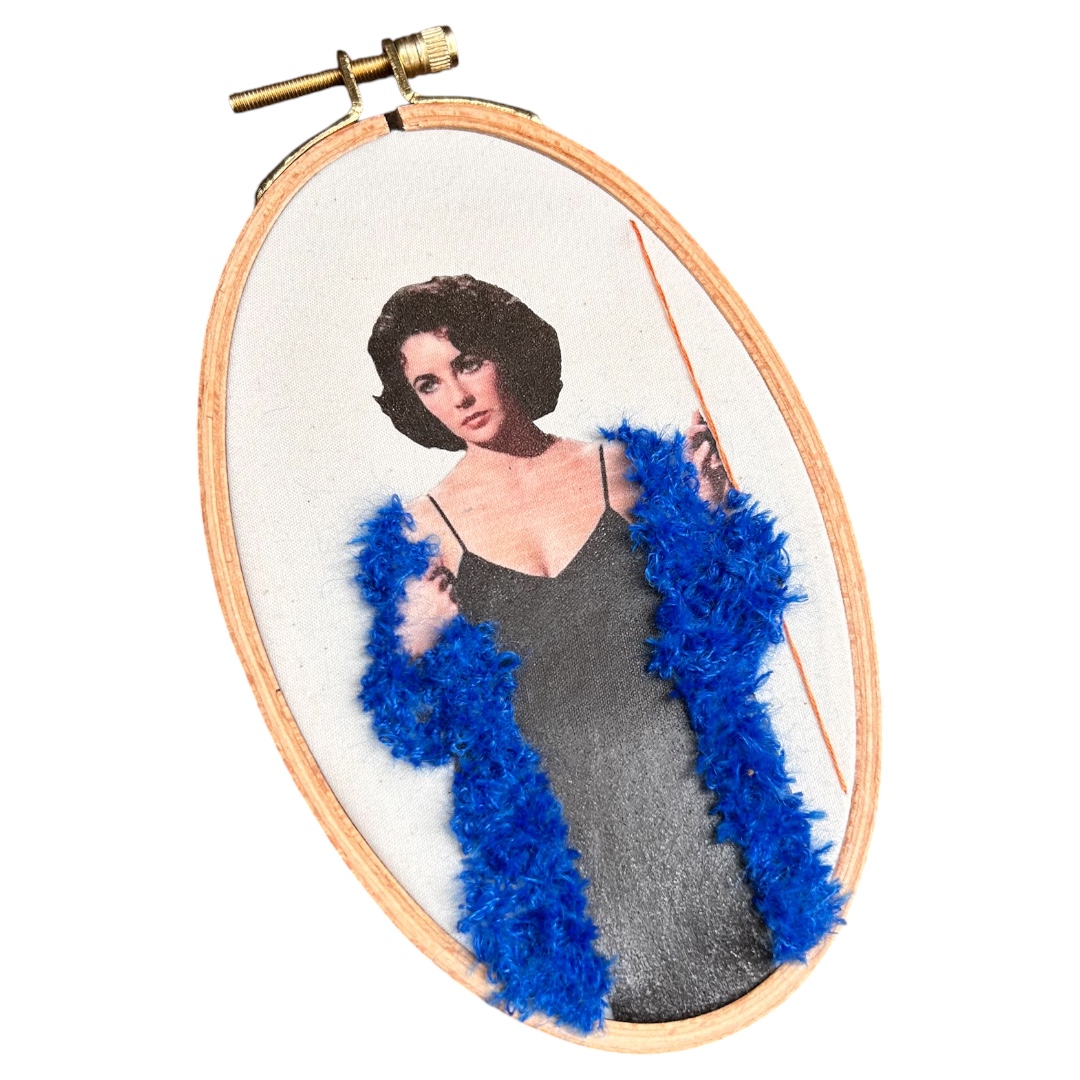 Elizabeth Taylor in Blue — Hand-Embroidered Old Hollywood Portrait - Image 3