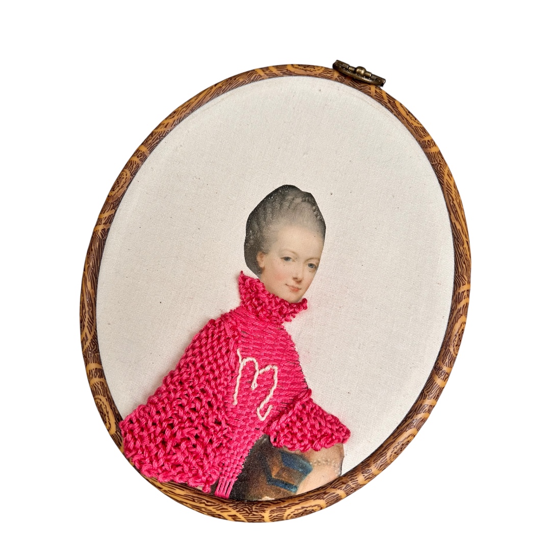 Marie Antoinette in Pink — Hand-Embroidered Fashion Portrait - Image 4