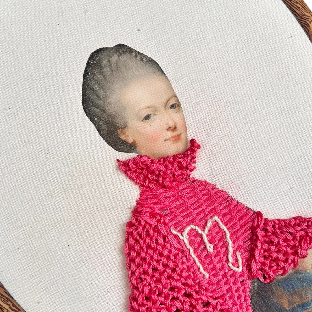 Marie Antoinette in Pink — Hand-Embroidered Fashion Portrait - Image 3