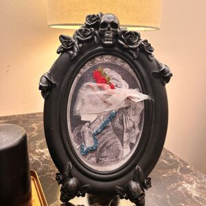 The Veiled Lady — Gothic Embroidery Art in an Ornate Skull Frame