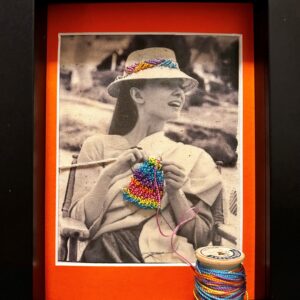 Audrey Hepburn Knitting | Hand-Embroidered Framed Art